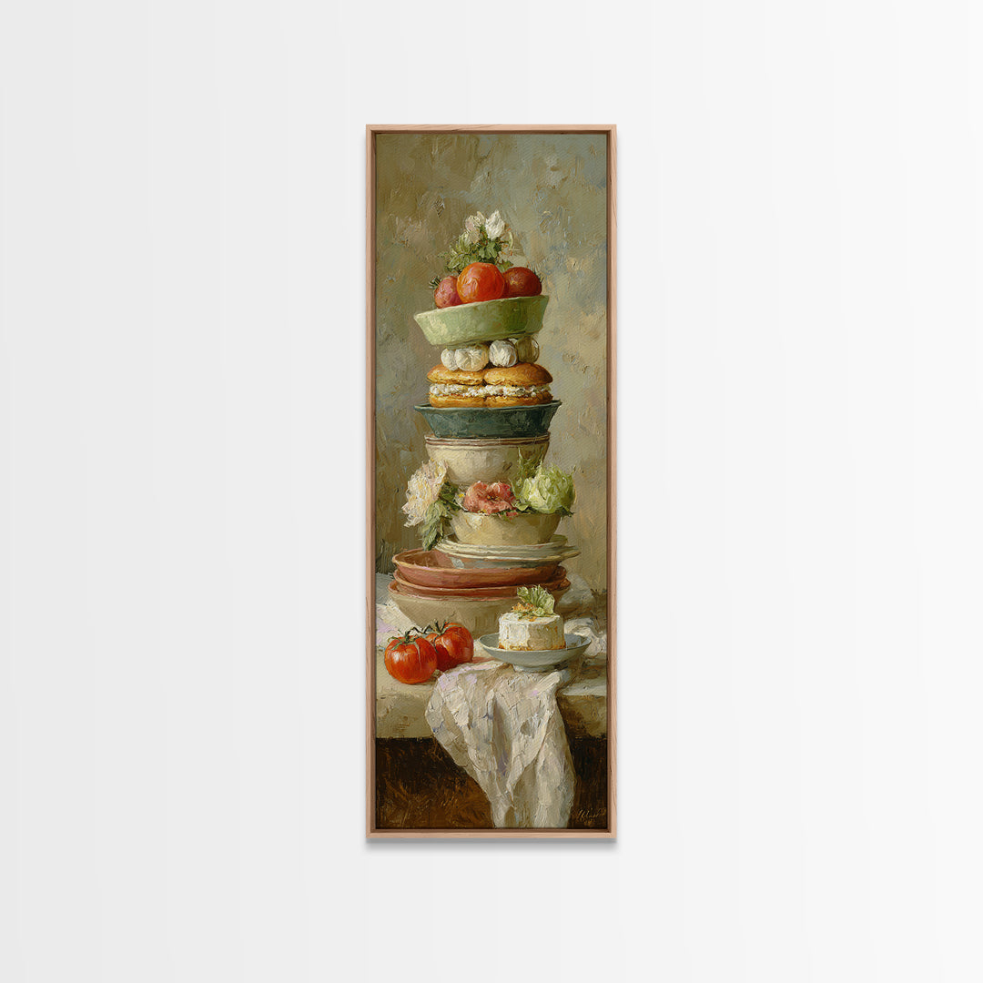 Painterly Eclair and Coffee Still Life Framed Canvas Print, Bakery Art, French Wall Art, Bakery Decor, Abstract Art, Patisserie, BAK-1x3-96