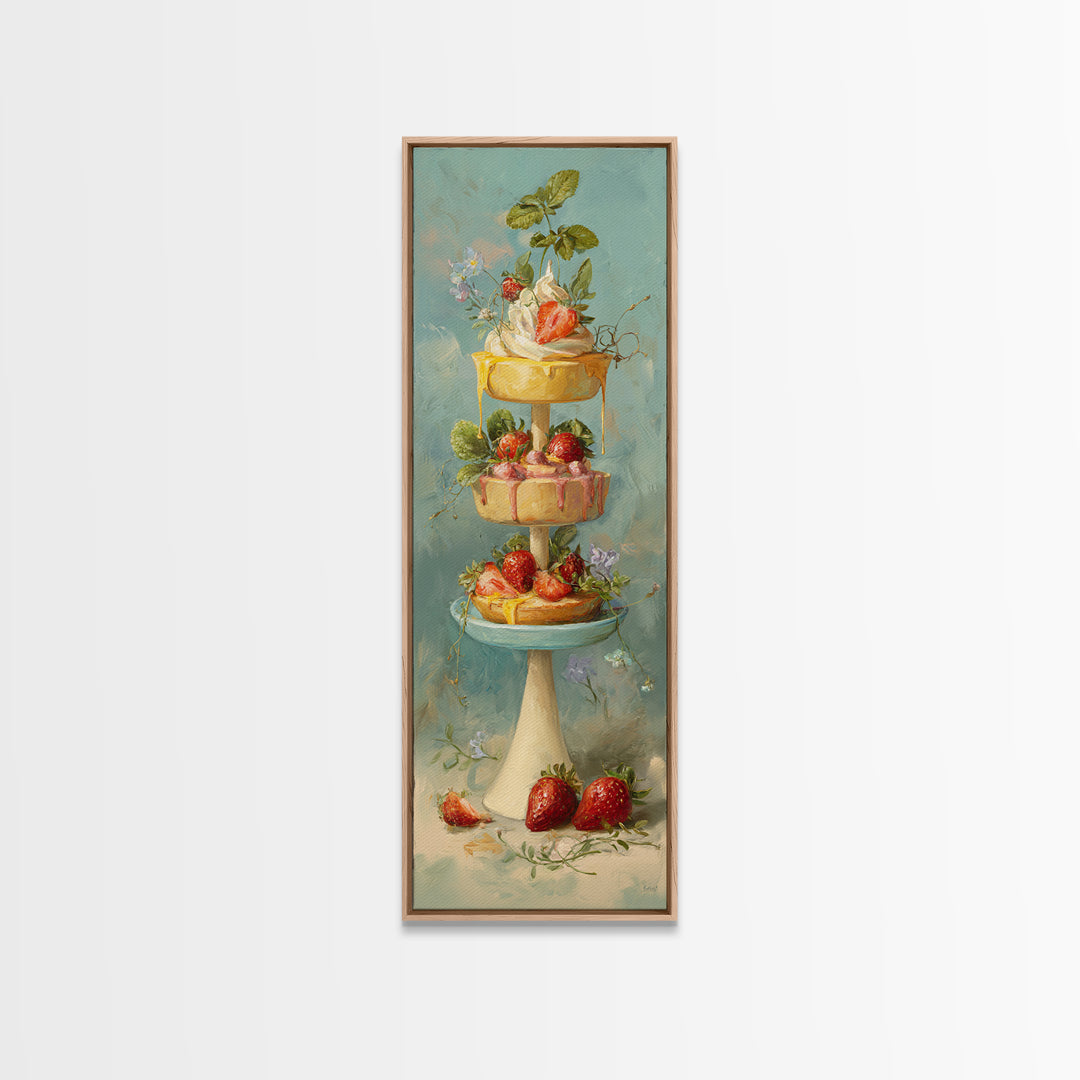 Pastel Cake Stand Canvas Print, Bakery Art, Boho Decor, Bakery Decor, Oil Painting, Patisserie, Kitchen Decor, BAK-1x3-97