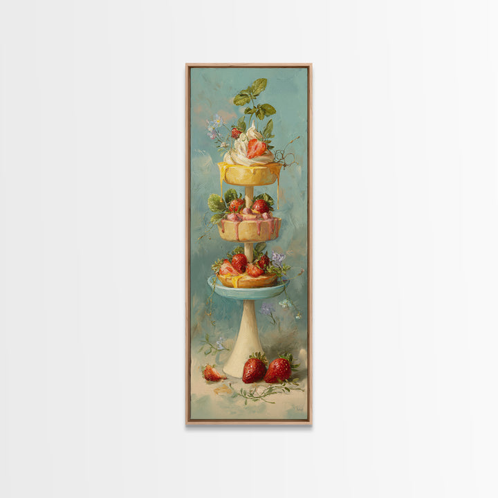 Pastel Cake Stand Canvas Print, Bakery Art, Boho Decor, Bakery Decor, Oil Painting, Patisserie, Kitchen Decor, BAK-1x3-97