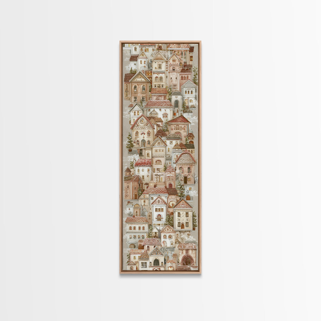 Gingerbread Houses in Charming Folk Art Style Canvas Print, Bakery Art, Textured Painting, Bakery Decor, Fine Art, Patisserie, BAK-1x3-98