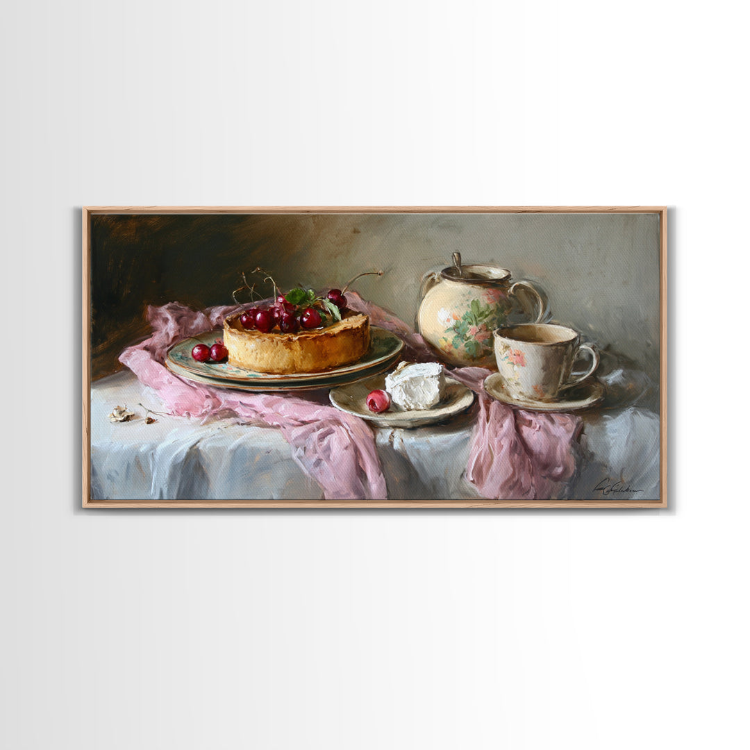 Cherry Tart Still Life Framed Canvas Print, Bakery Art, Digital Print, Bakery Decor, Fine Art, Patisserie, Kitchen Art Print, BAK-2x1-1
