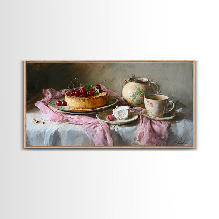 Cherry Tart Still Life Framed Canvas Print, Bakery Art, Digital Print, Bakery Decor, Fine Art, Patisserie, Kitchen Art Print, BAK-2x1-1