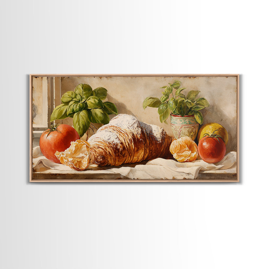 Almond Croissant Closeup Framed Canvas Print, Bakery Art, Kitchen Art Print, Bakery Decor, Fine Art, Patisserie, Modern Decor, BAK-2x1-11