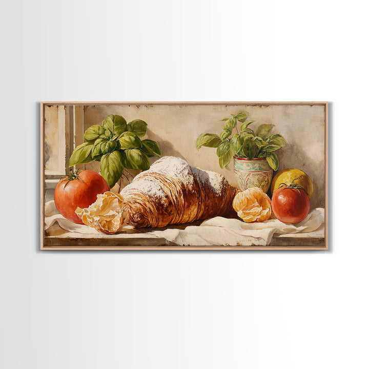 Almond Croissant Closeup Framed Canvas Print, Bakery Art, Kitchen Art Print, Bakery Decor, Fine Art, Patisserie, Modern Decor, BAK-2x1-11