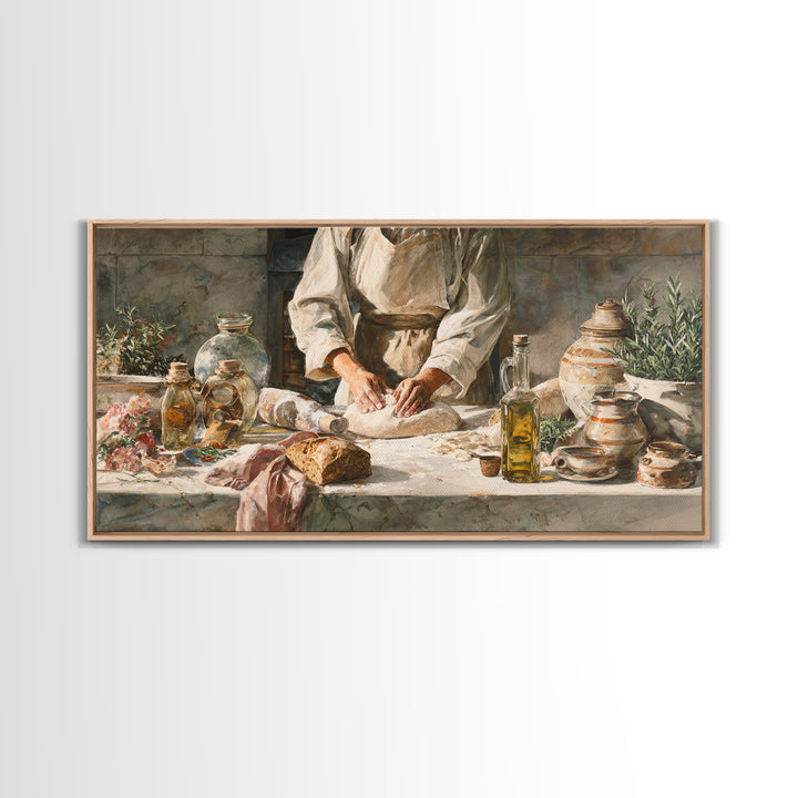 Baker Hands Shaping Dough Framed Canvas Print, Bakery Art, Printable Wall Art, Bakery Decor, Patisserie, Coffee Wall Art, BAK-2x1-13