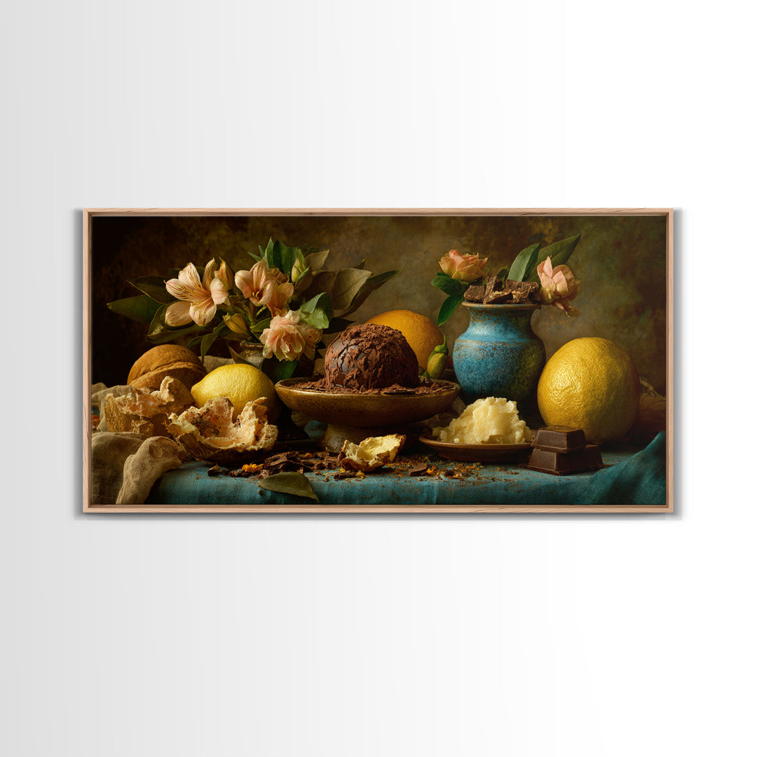 Chocolate Truffle Still Life Framed Canvas Print, Bakery Art, Bakery Decor, Watercolor Art, Patisserie, Kitchen Prints, BAK-2x1-15