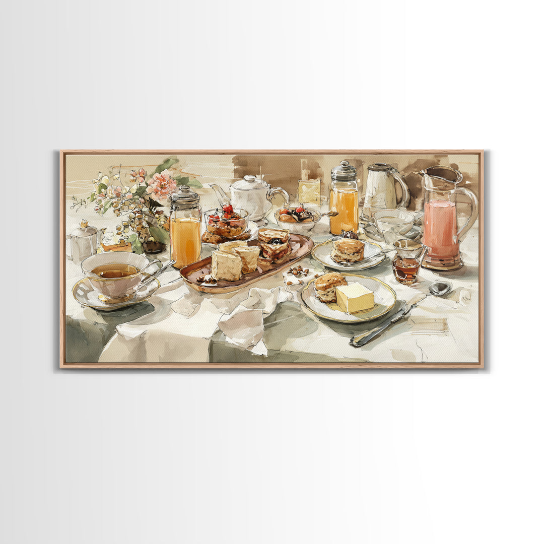 Tea and Scone Arrangement Framed Canvas Print, Bakery Art, Fine Art Print, Bakery Decor, Fine Art, Patisserie, BAK-2x1-16