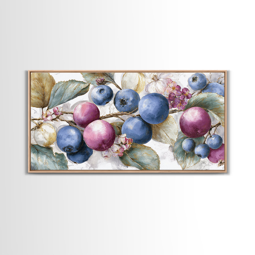 Blueberry Galette with Rustic Farmhouse Texture Framed Canvas Print, Bakery Art, Kids Art, Bakery Decor, Fine Art, Patisserie, BAK-2x1-19