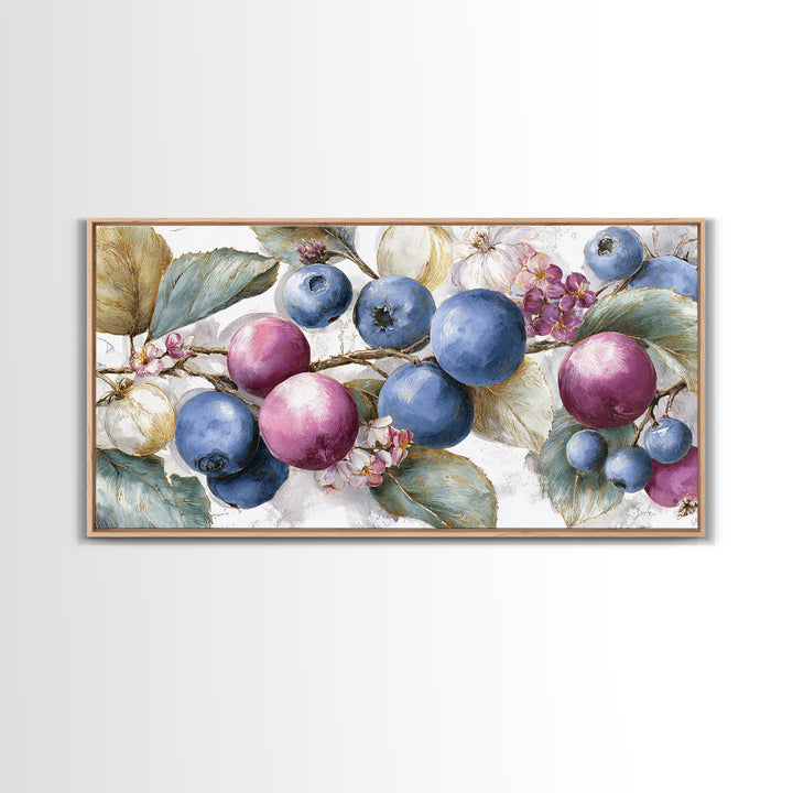 Blueberry Galette with Rustic Farmhouse Texture Framed Canvas Print, Bakery Art, Kids Art, Bakery Decor, Fine Art, Patisserie, BAK-2x1-19