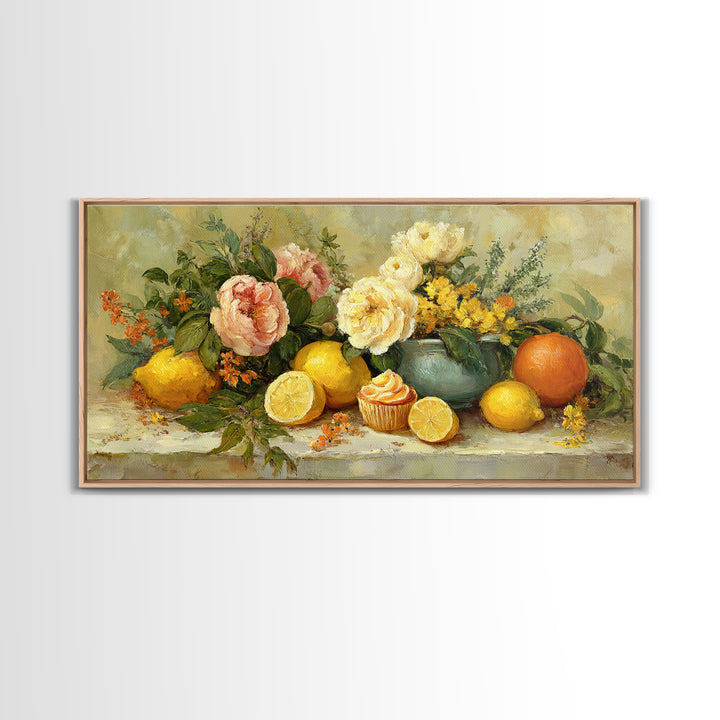 Cupcake Bouquet Painted Framed Canvas Print, Bakery Art, Kitchen Wall Decor, Bakery Decor, Patisserie, Whimsical Wall Art, BAK-2x1-3