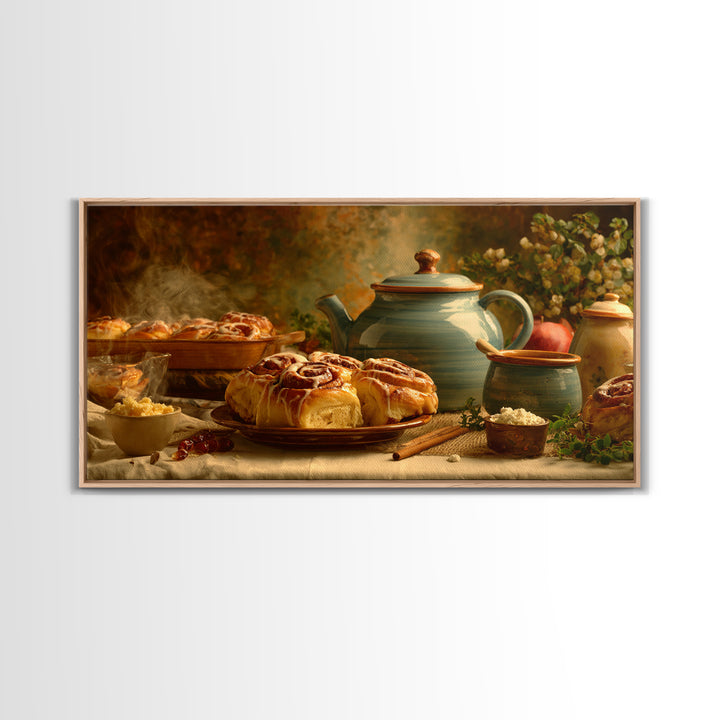Cinnamon Rolls in a Warm Country Kitchen Canvas Print, Bakery Art, Watercolor Painting, Bakery Decor, Fine Art, Patisserie, BAK-2x1-31