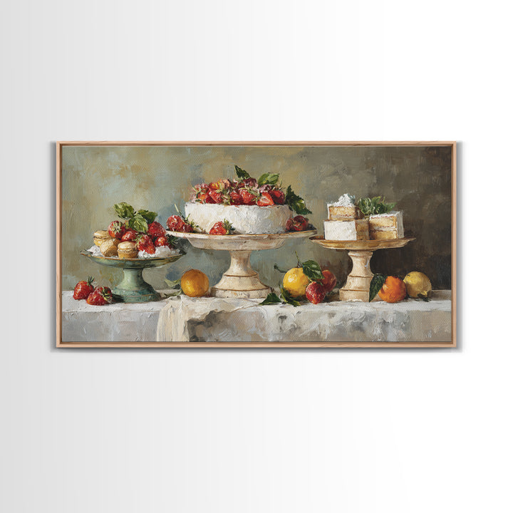 Pastel Cake Stand Framed Canvas Print, Bakery Art, Art Print, Bakery Decor, Patisserie, Kitchen Print, Coffee Wall Art, BAK-2x1-33