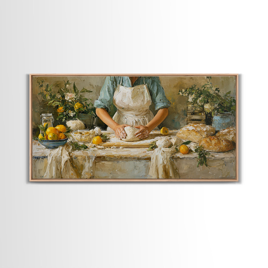 Baker Hands Shaping Dough Framed Canvas Print, Bakery Art, Printable Wall Art, Bakery Decor, Patisserie, Coffee Wall Art, BAK-2x1-37