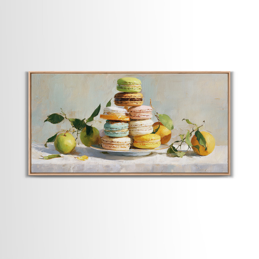 Single Perfect Macaron Tower Canvas Print, Bakery Art, Kitchen Prints, Bakery Decor, Oil Painting, Patisserie, Fine Art, BAK-2x1-47
