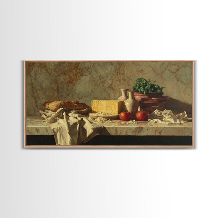 Baguette and Butter Still Life on Marble Canvas Print, Bakery Art, Printable Wall Art, Bakery Decor, Fine Art, Patisserie, BAK-2x1-52
