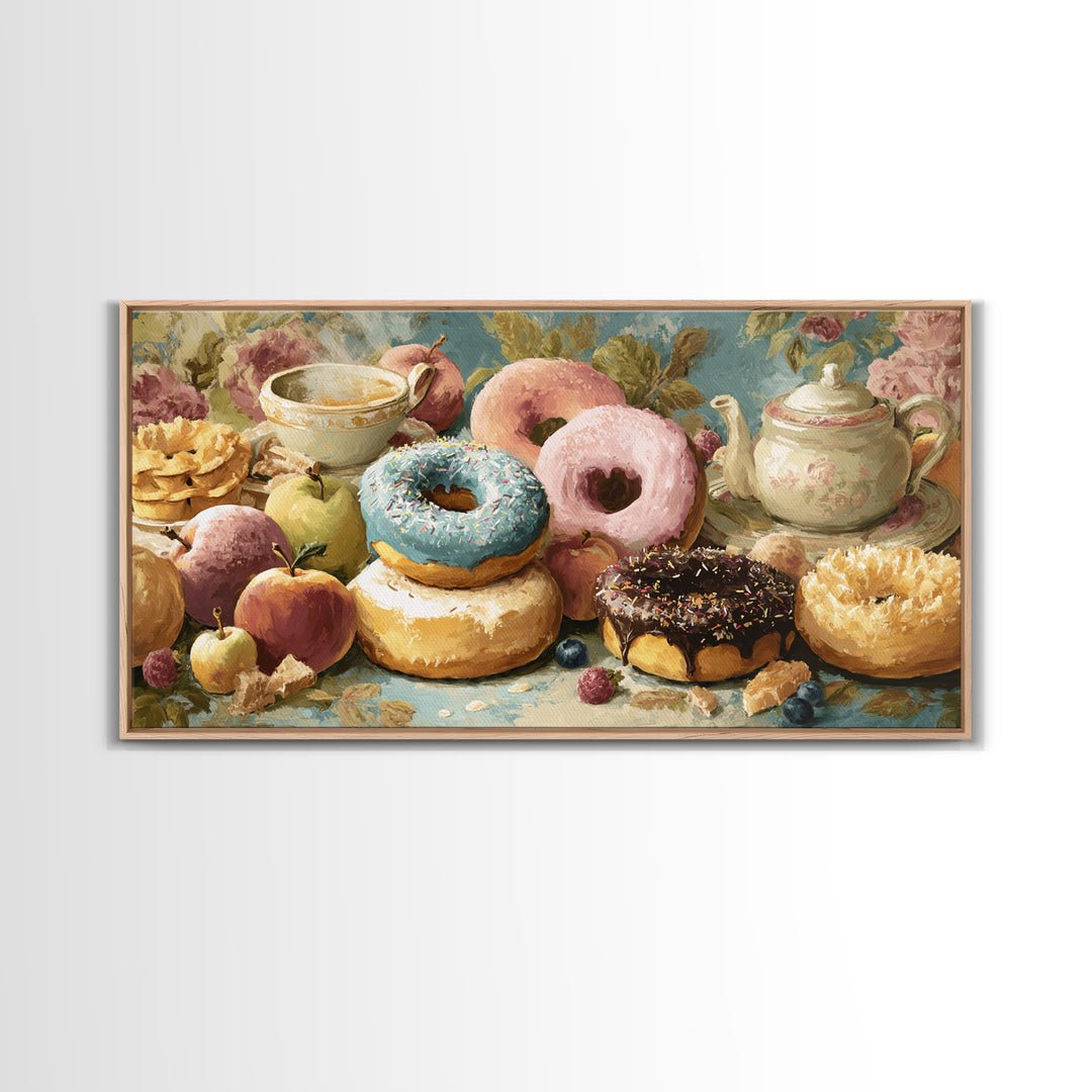 Whimsical Donut Assortment Canvas Print, Bakery Art, Kitchen Prints, Bakery Decor, Oil Painting, Patisserie, Fine Art, BAK-2x1-53
