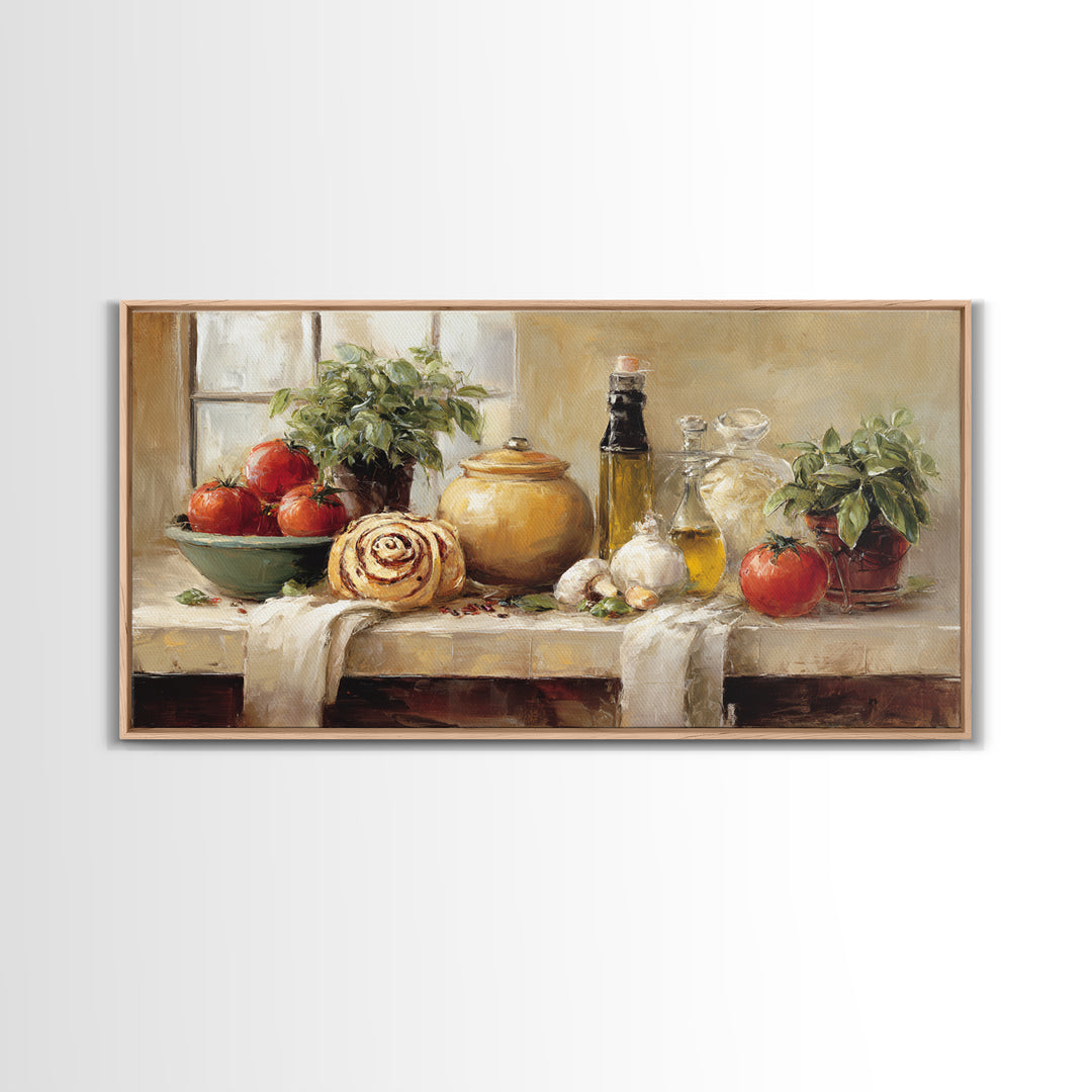 Cinnamon Rolls in a Warm Country Kitchen Framed Canvas Print, Bakery Art, Kitchen Print, Bakery Decor, Fine Art, Patisserie, BAK-2x1-55