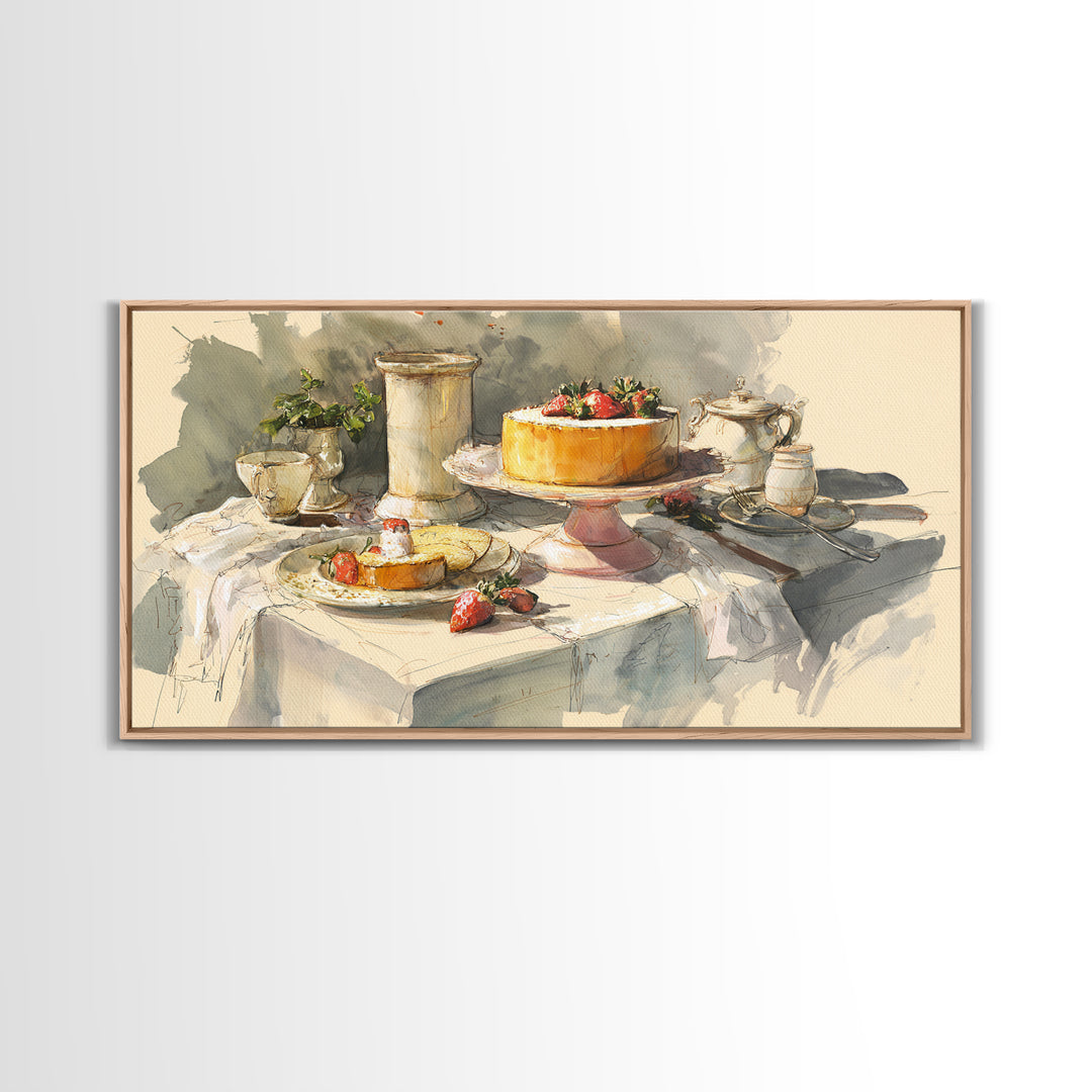 Pastel Cake Stand Canvas Print, Bakery Art, Kitchen Art, Bakery Decor, Patisserie, Neutral Wall Art, Aesthetic Wall Art, BAK-2x1-57