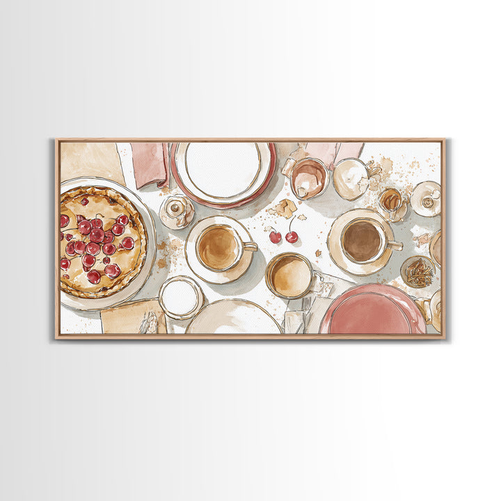 Retro Diner Pie Illustration Framed Canvas Print, Bakery Art, Kitchen Wall Art, Bakery Decor, Oil Painting, Patisserie, BAK-2x1-60