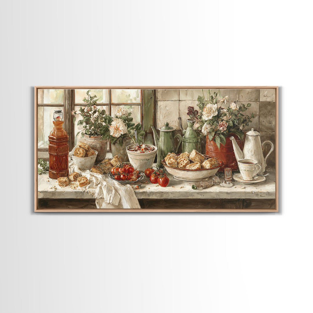 Tea and Scone Arrangement Canvas Print, Bakery Art, Digital Print, Bakery Decor, Fine Art, Patisserie, Kitchen Art Print, BAK-2x1-64
