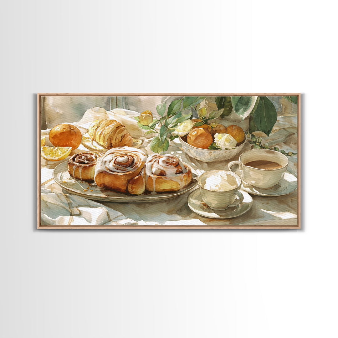Cinnamon Rolls in a Warm Country Kitchen Framed Canvas Print, Bakery Art, Printable Wall Art, Bakery Decor, Patisserie, BAK-2x1-7