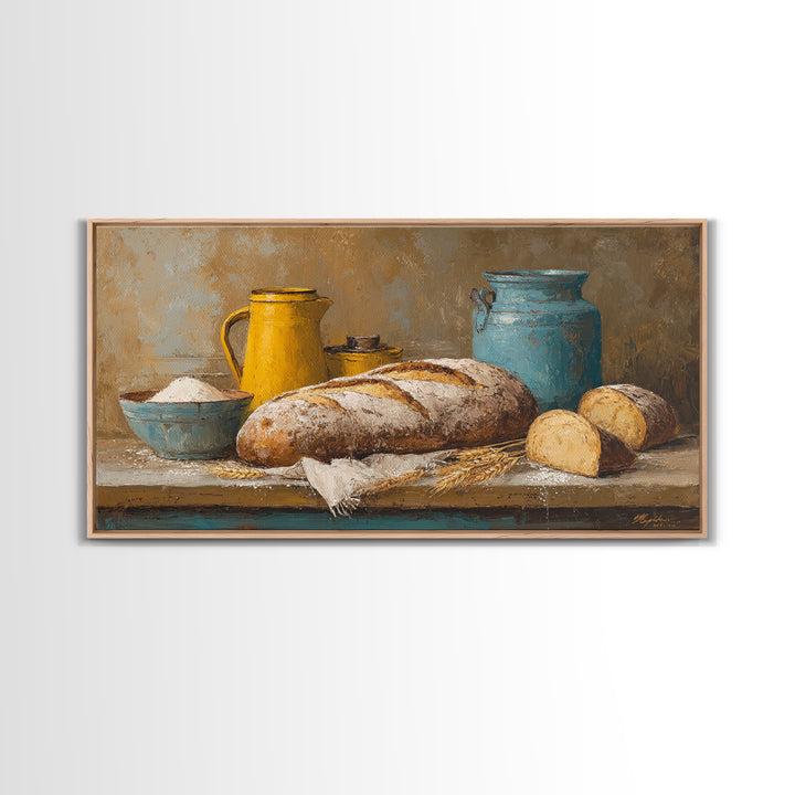 Rustic Loaf of Bread Framed Canvas Print, Bakery Art, Kitchen Art, Bakery Decor, Fine Art, Patisserie, Neutral Wall Art, BAK-2x1-72