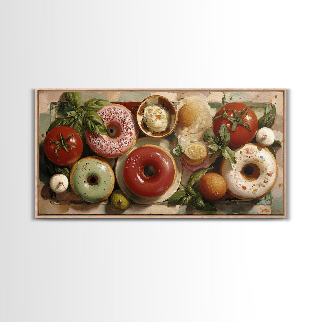 Whimsical Donut Assortment Canvas Print, Bakery Art, Kitchen Prints, Bakery Decor, Oil Painting, Patisserie, Fine Art, BAK-2x1-77