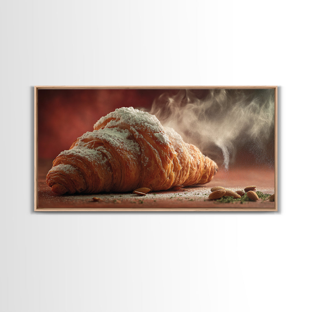 Almond Croissant Closeup Framed Canvas Print, Bakery Art, Print, Bakery Decor, Fine Art, Patisserie, Food Art, Kitchen Print, BAK-2x1-83