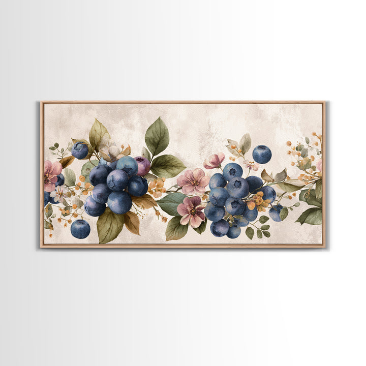Blueberry Galette with Rustic Farmhouse Texture Framed Canvas Print, Bakery Art, Watercolor Painting, Bakery Decor, Patisserie, BAK-2x1-91