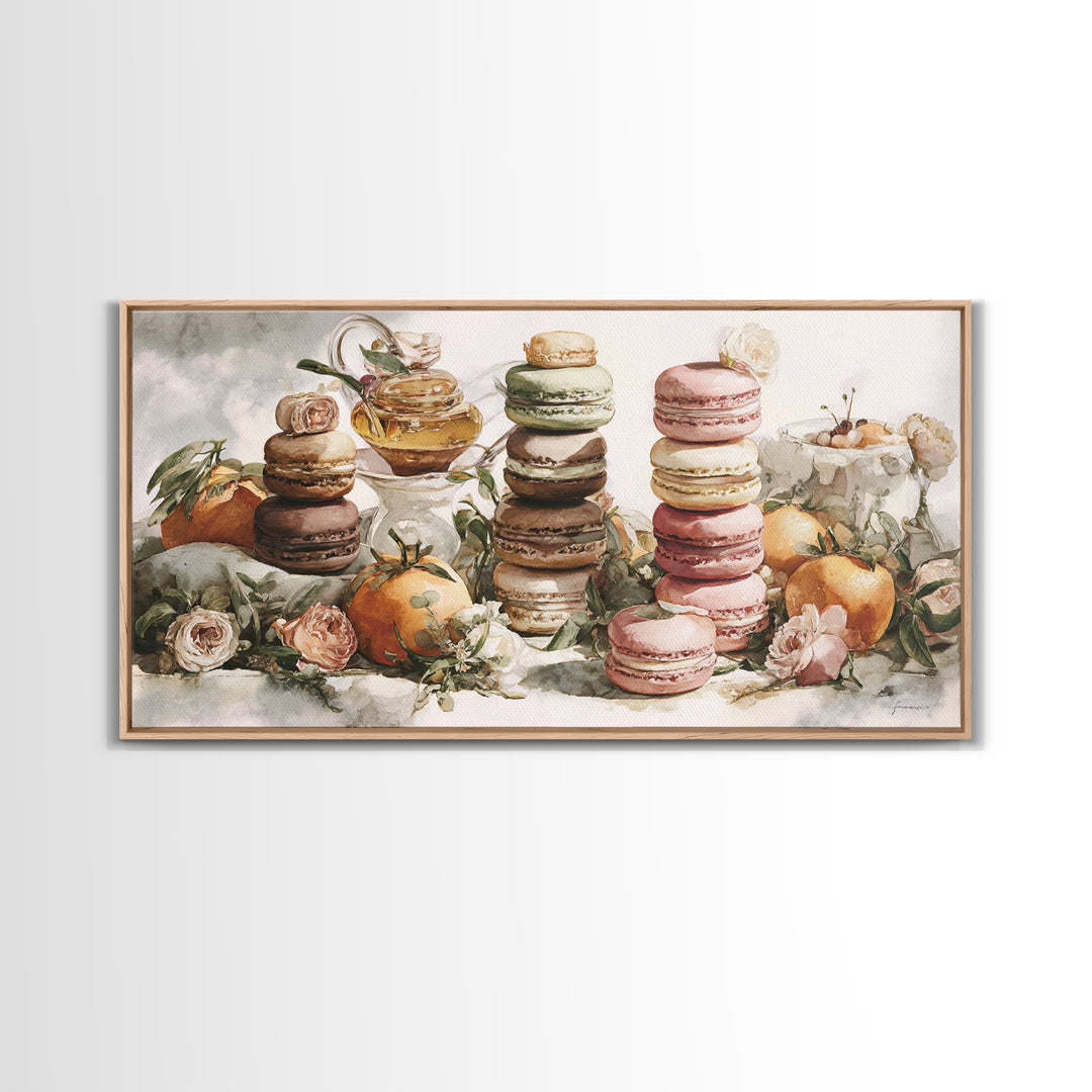 Single Perfect Macaron Tower Framed Canvas Print, Bakery Art, Neutral Decor, Bakery Decor, Fine Art, Patisserie, Home Decor, BAK-2x1-95