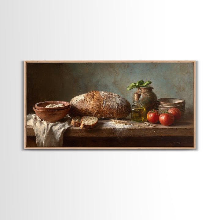 Rustic Loaf of Bread Framed Canvas Print, Bakery Art, Watercolor Print, Bakery Decor, Oil Painting, Patisserie, Fine Art Print, BAK-2x1-96