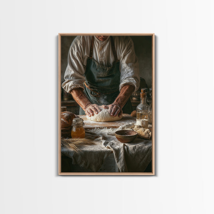 Baker Hands Shaping Dough Framed Canvas Print, Bakery Art, Digital Print, Bakery Decor, Fine Art, Patisserie, Kitchen Art Print, BAK-2x3-1