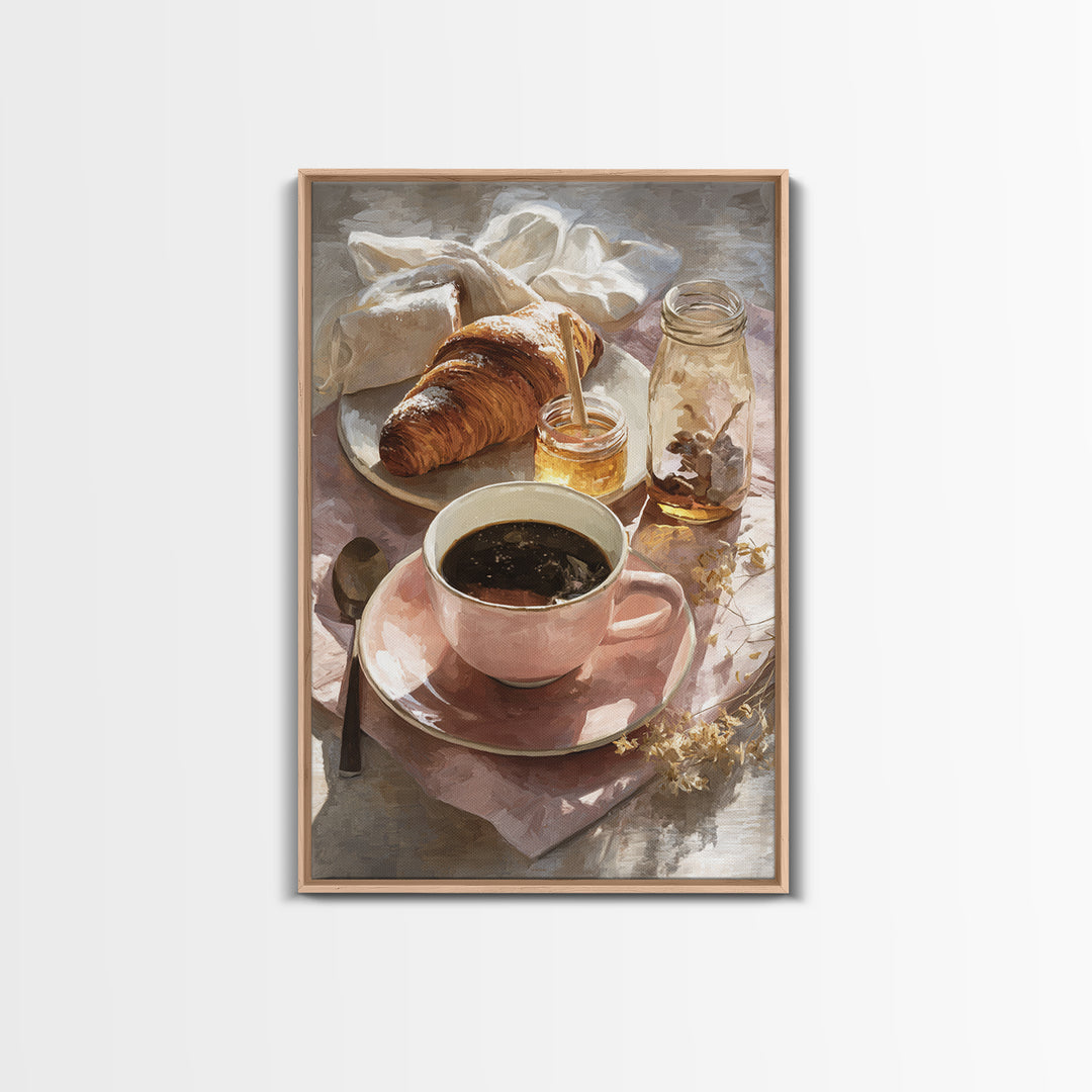 Painterly Eclair and Coffee Still Life Framed Canvas Print, Bakery Art, Kitchen Prints, Bakery Decor, Oil Painting, Patisserie, BAK-2x3-20