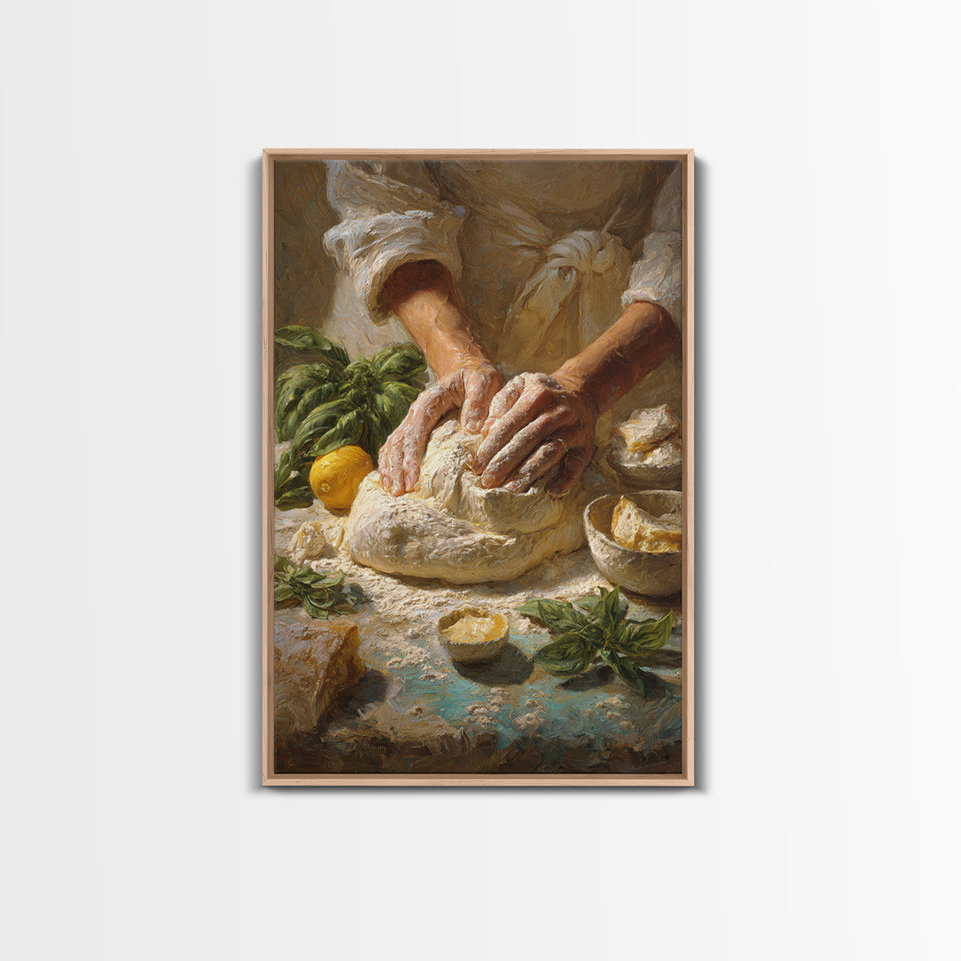Baker Hands Shaping Dough Framed Canvas Print, Bakery Art, Digital Print, Bakery Decor, Fine Art, Patisserie, Kitchen Art Print, BAK-2x3-25
