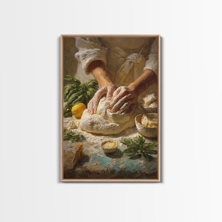 Baker Hands Shaping Dough Framed Canvas Print, Bakery Art, Digital Print, Bakery Decor, Fine Art, Patisserie, Kitchen Art Print, BAK-2x3-25