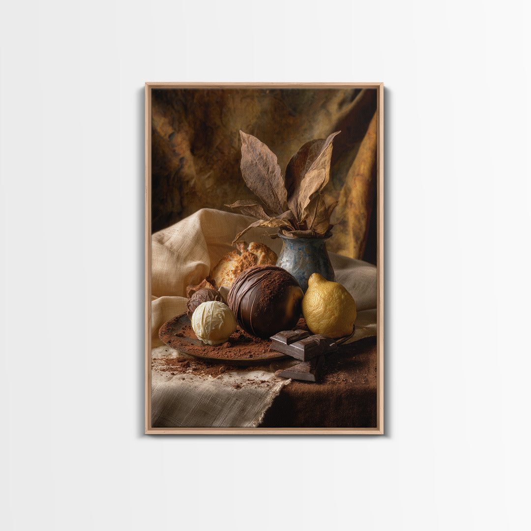 Chocolate Truffle Still Life Framed Canvas Print, Bakery Art, Room Decor, Bakery Decor, Fine Art, Patisserie, Digital Print, BAK-2x3-3