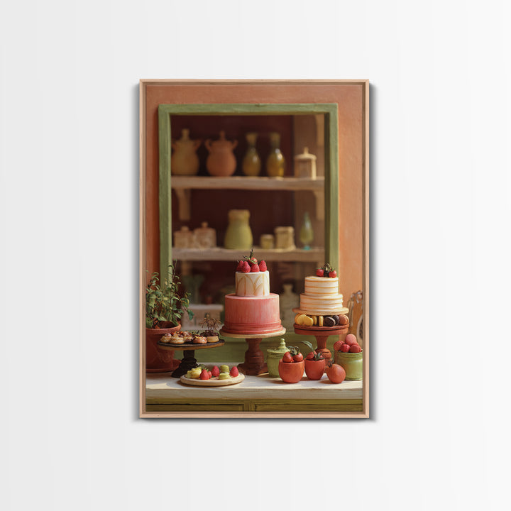 French Patisserie Window Display of Pastel Pastries Canvas Print, Bakery Art, Printable Wall Art, Bakery Decor, Patisserie, BAK-2x3-34