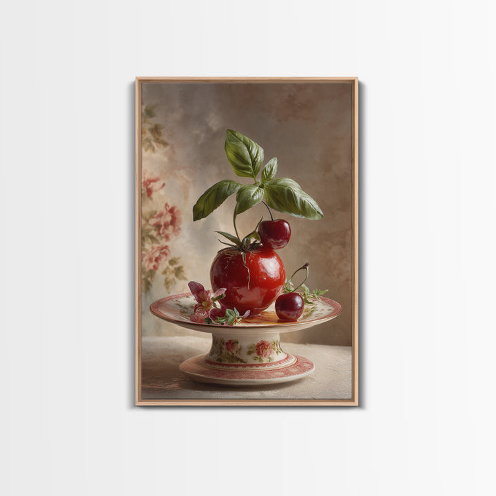 Cherry Tart Still Life Framed Canvas Print, Bakery Art, Watercolor Painting, Bakery Decor, Patisserie, Aesthetic Wall Art, BAK-2x3-37