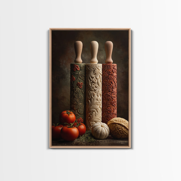 Patisserie Pattern of Rolling Pins and Pastries Canvas Print, Bakery Art, Printable Art, Bakery Decor, Watercolor Art, BAK-2x3-5