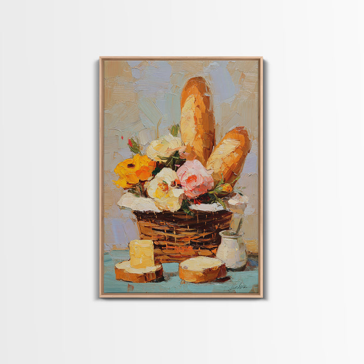 French Market Basket Filled Canvas Print, Bakery Art, Print, Bakery Decor, Oil Painting, Patisserie, Food Art, Kitchen Print, BAK-2x3-50