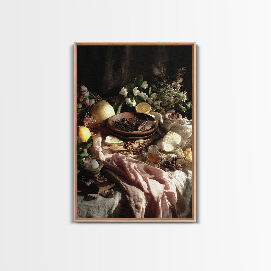 Chocolate Truffle Still Life Framed Canvas Print, Bakery Art, Kitchen Wall Art, Bakery Decor, Oil Painting, Patisserie, BAK-2x3-51