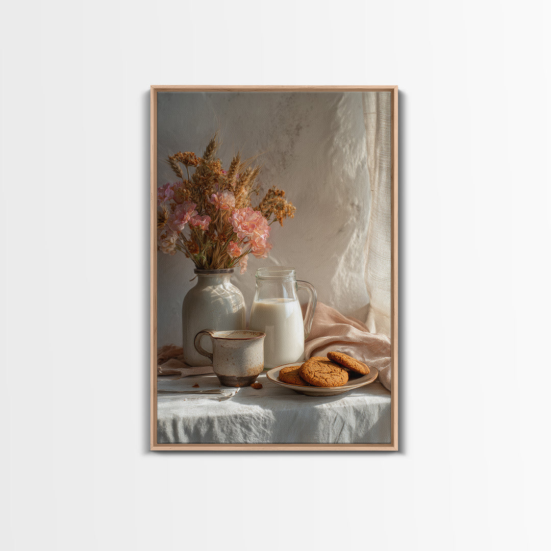 Milk Bottle and Cookies Nostalgic Still Life Canvas Print, Bakery Art, Art Print, Bakery Decor, Fine Art, Patisserie, BAK-2x3-54
