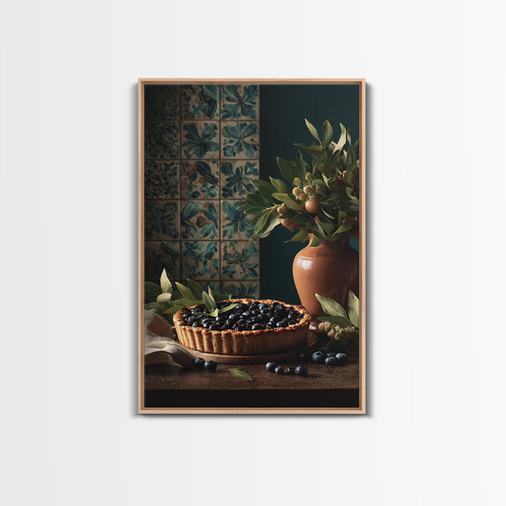 Blueberry Galette with Rustic Farmhouse Texture Framed Canvas Print, Bakery Art, Digital Print, Bakery Decor, Patisserie, BAK-2x3-55