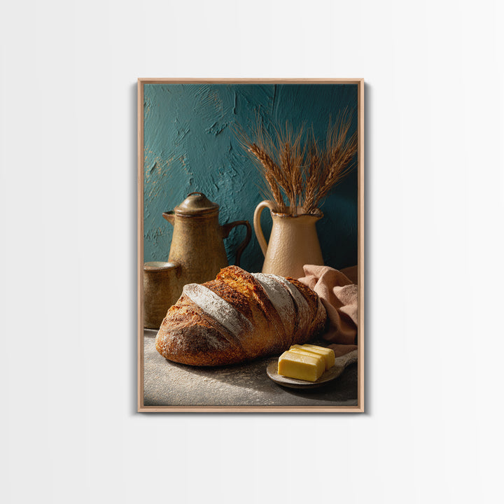 Rustic Loaf of Bread Framed Canvas Print, Bakery Art, Kitchen Art, Bakery Decor, Fine Art, Patisserie, Neutral Wall Art, BAK-2x3-60