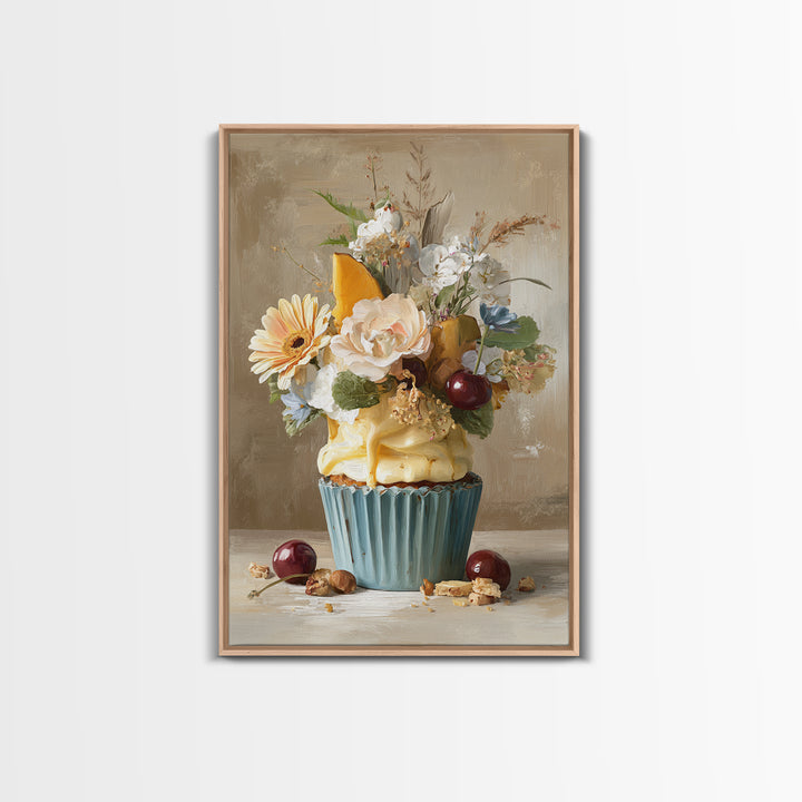 Cupcake Bouquet Painted Framed Canvas Print, Bakery Art, Food Art, Bakery Decor, Watercolor Art, Patisserie, Kids Art, BAK-2x3-63