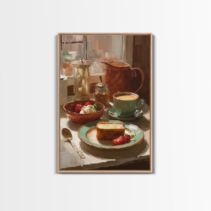 Painterly Eclair and Coffee Still Life Framed Canvas Print, Bakery Art, Coffee Wall Art, Bakery Decor, Fine Art, Patisserie, BAK-2x3-68