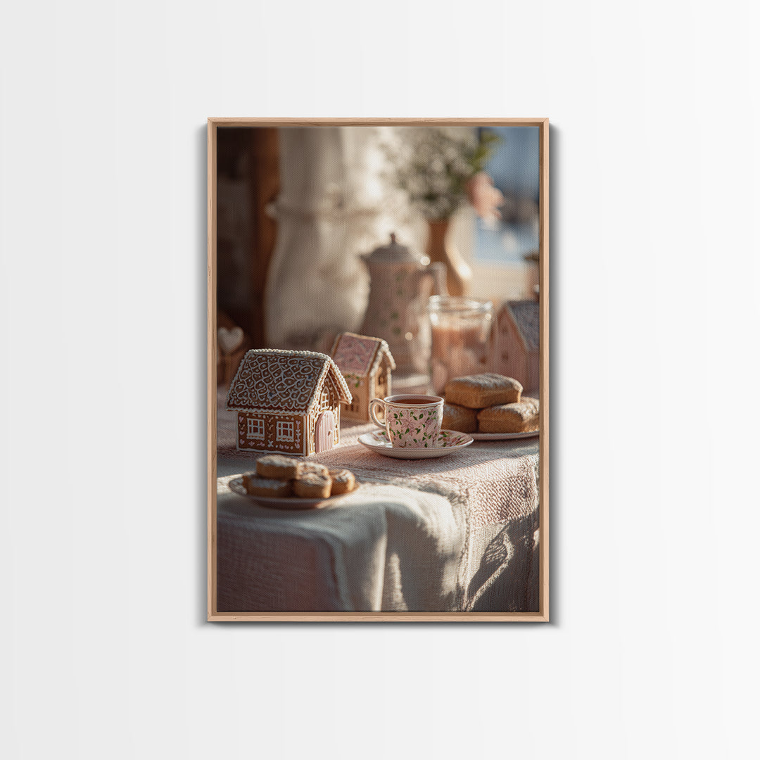 Gingerbread Houses in Charming Folk Art Style Canvas Print, Bakery Art, Digital Print, Bakery Decor, Fine Art, Patisserie, BAK-2x3-70