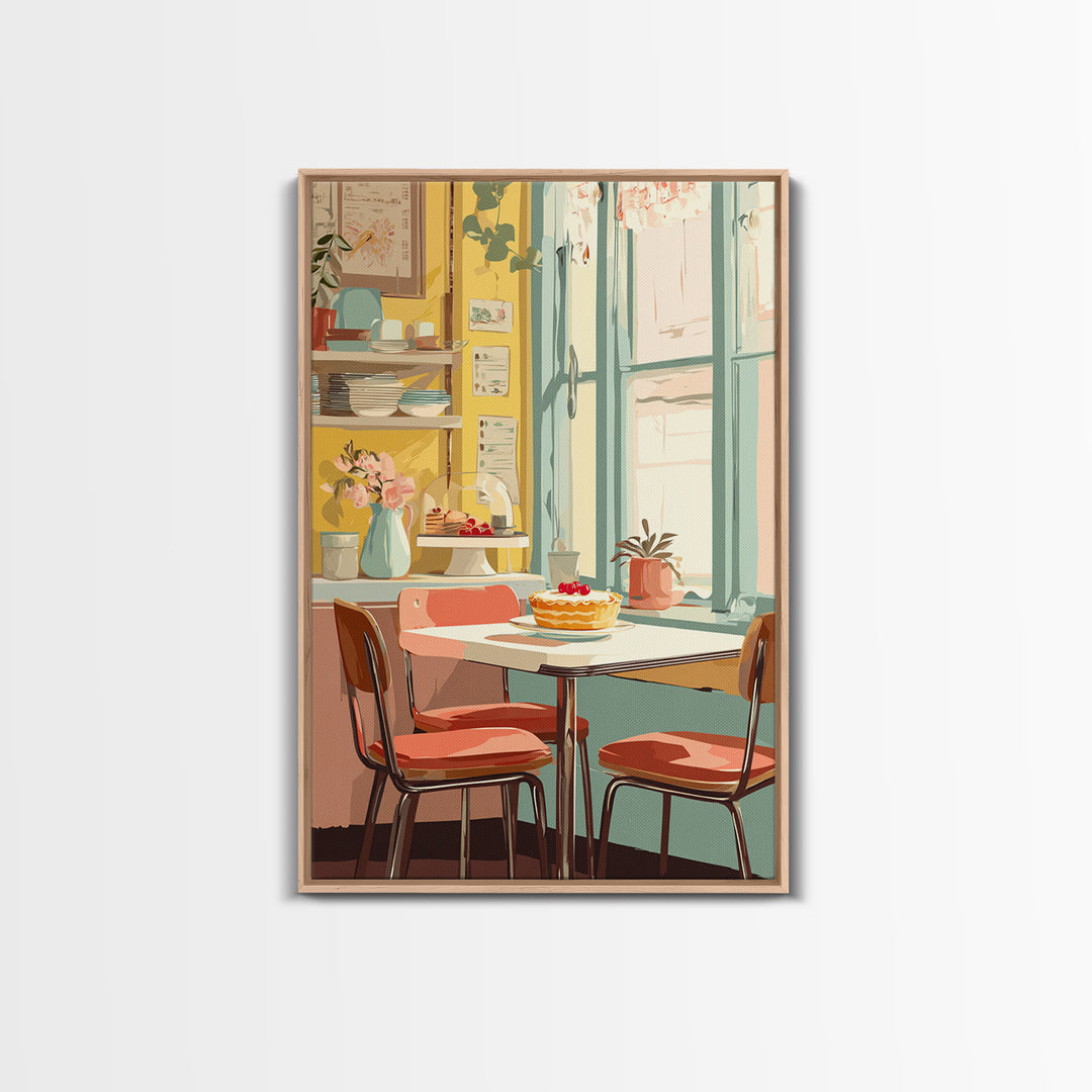 Retro Diner Pie Illustration Canvas Print, Bakery Art, Kitchen Wall Art, Bakery Decor, Oil Painting, Patisserie, BAK-2x3-72