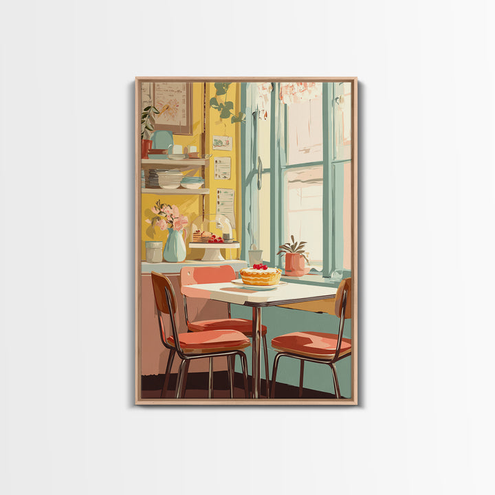 Retro Diner Pie Illustration Canvas Print, Bakery Art, Kitchen Wall Art, Bakery Decor, Oil Painting, Patisserie, BAK-2x3-72