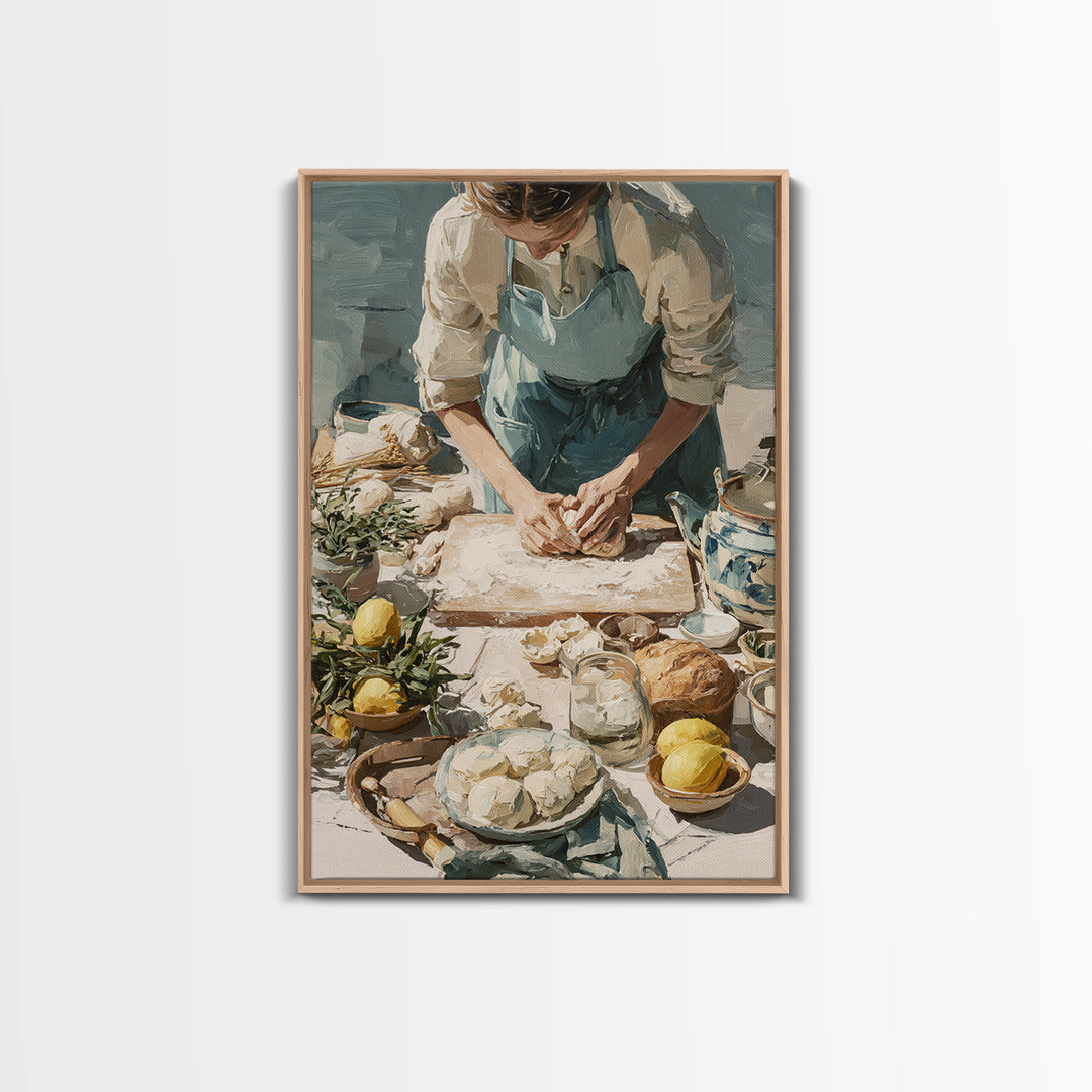 Baker Hands Shaping Dough Framed Canvas Print, Bakery Art, Digital Download Art, Bakery Decor, Patisserie, Neutral Decor, BAK-2x3-73